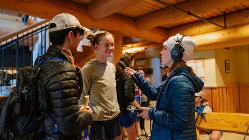 Eliza Dunn '25 interviews two fellow Dartmouth students for a podcast