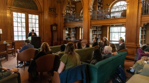 Zhenia Dubrova '24 reads in the Sanborn Library last year
