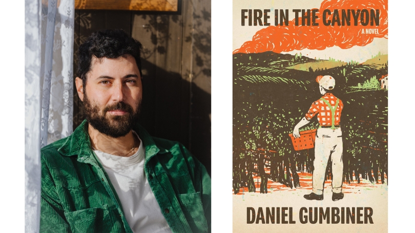 A photo of Daniel Gumbiner and the book cover for Fire in the Canyon