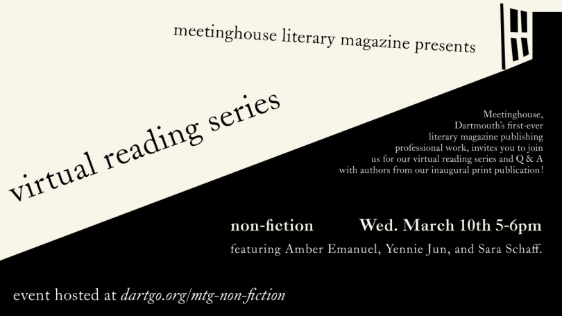 there is text about the event in a black and beige graphic. the text is slanted, as if approaching a perspective point in the right hand corner.