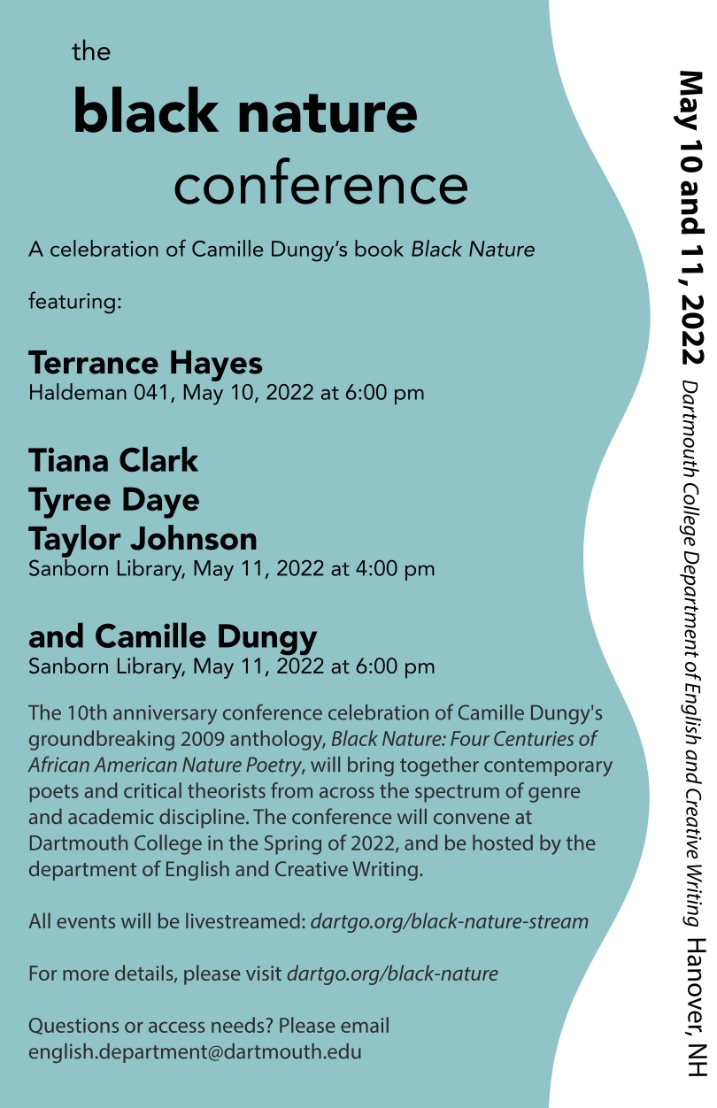 Black Nature Conference poster with details about the times of each event